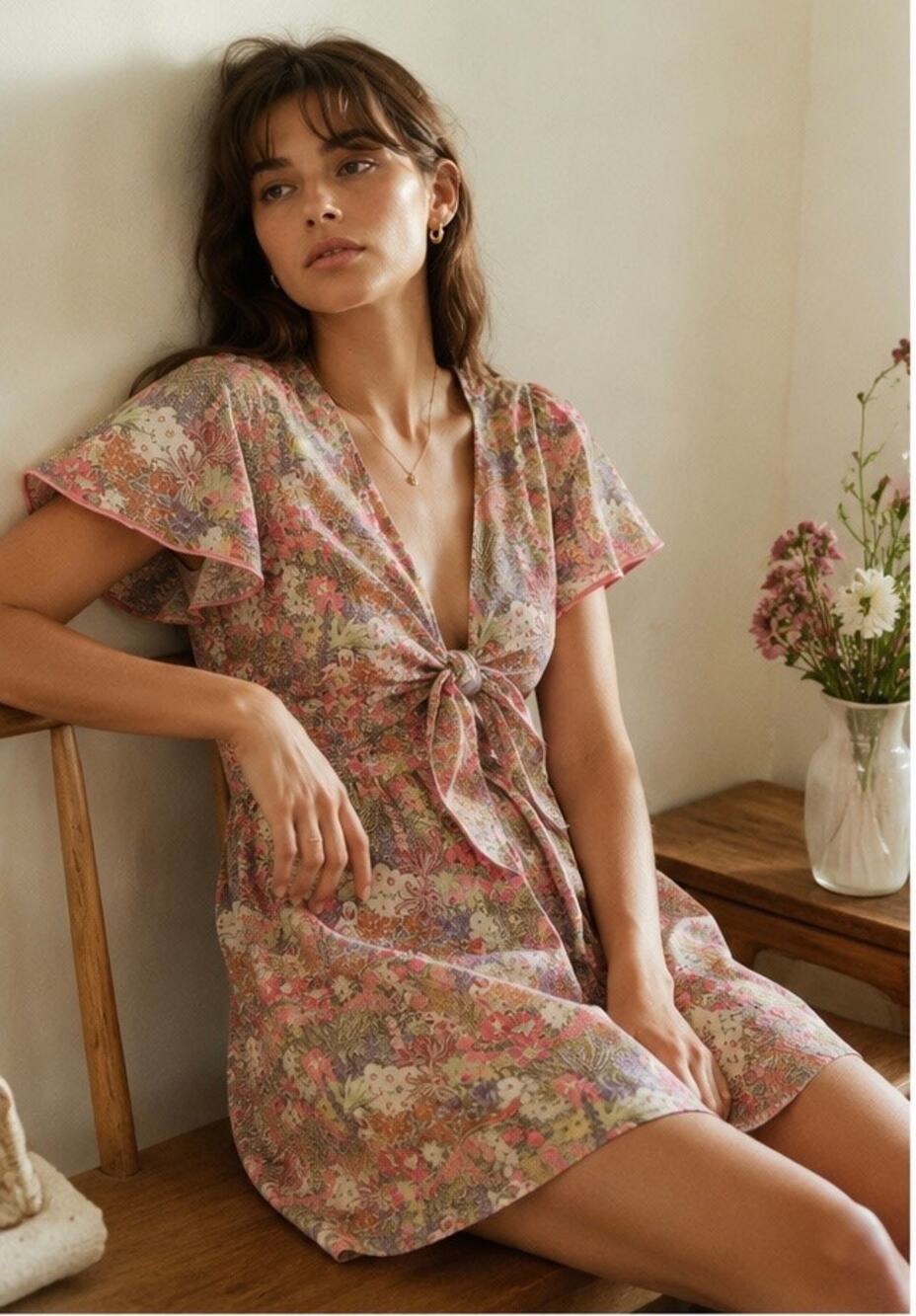 Sessun Zeppelin Liberty Art Fabrics Floral Mini Dress NWT 100% Cotton Size L